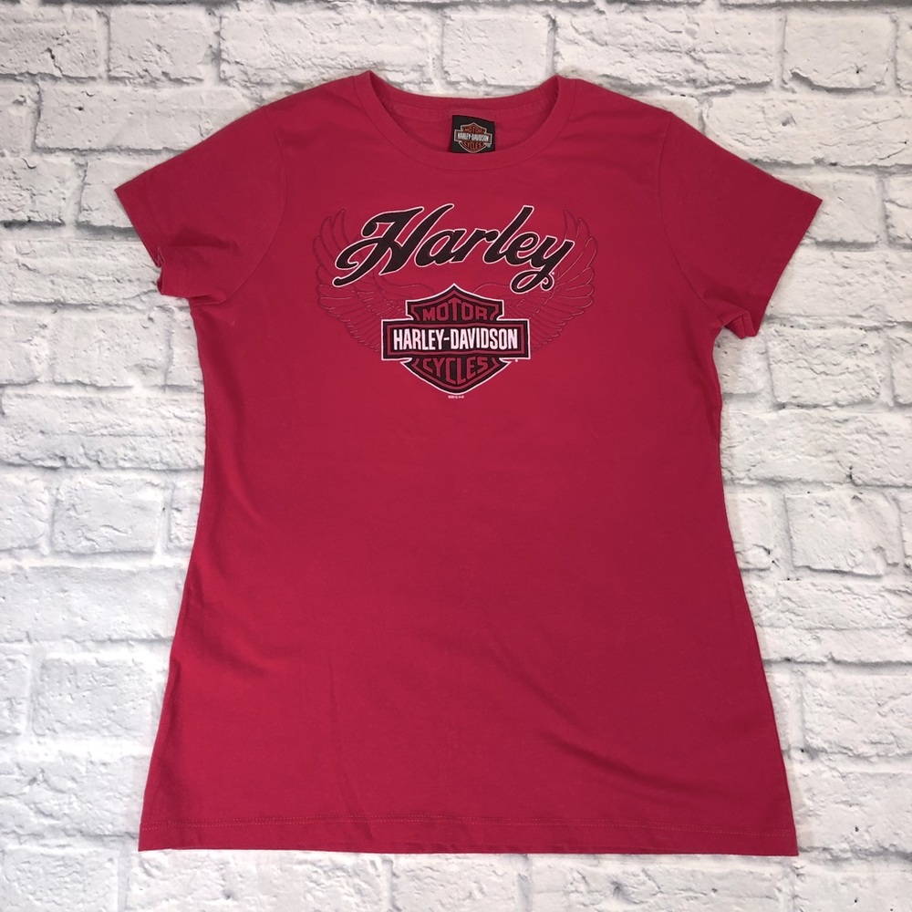 Harley Davidson Graphic T-shirt Dark Pink Size Large